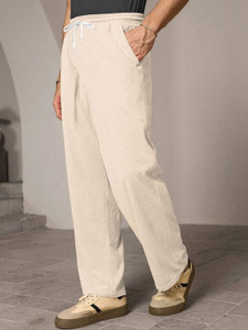 mozero Loose Fit Men Beige Trousers