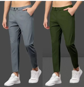 ROBBOT Slim Fit Men Grey, Green Trousers
