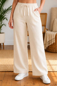 GARBISTA Loose Fit Women Cream Trousers