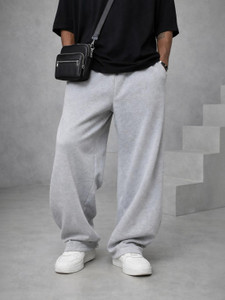 HUSTLEWELL Loose Fit Men Grey Trousers