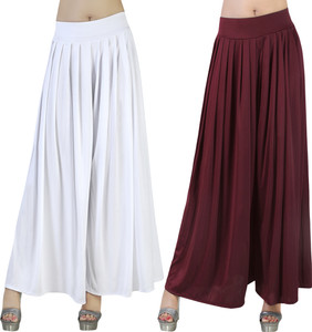 Fashion Bazaar Flared Women White, Maroon Trousers