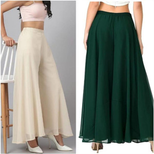 BHAGYASHRAY Flared Women Cream, Green Trousers