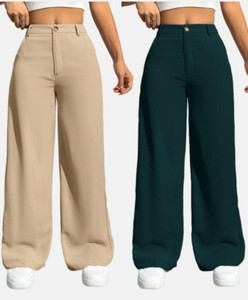 TESSORA Regular Fit Women Beige, Green Trousers