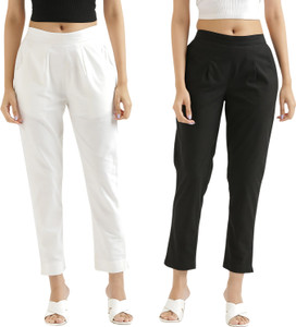 D&H Regular Fit Women Black, White Trousers