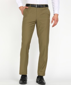 PARK AVENUE Slim Fit Men Dark Green Trousers