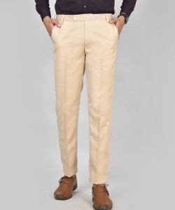 Q AND K Regular Fit Men Cream Trousers