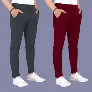 GIBBONTE Slim Fit Men Grey, Maroon Trousers