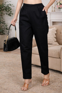 STYLE GRID Tapered Women Black Trousers