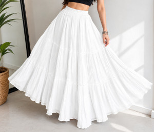 Zunera creation महिलाओं के लिए सॉलिड फ्लेयर्ड सफेद स्कर्ट