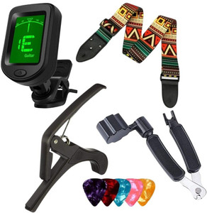 IMAGINEA Guitar Accessories with Tuner, Bohemian Strap, Metal Capo, String Winder, 5 Pick Automatic Digital Tuner