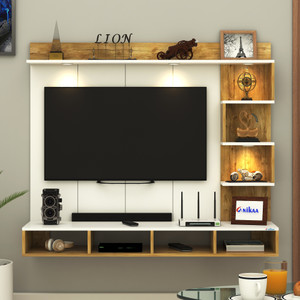 ANIKAA Laura Wall-Mount TV Unit with PVC Back Panel & LED Lights - Storage Box Engineered Wood TV Entertainment Unit
