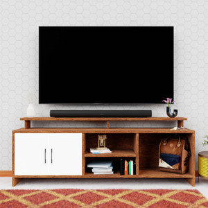 Divysa Wooden TV Unit with 2 Doors & Open Shelves | TV Stand | Engineered Wood TV Entertainment Unit