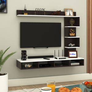 ANIKAA Laura Wall-Mount TV Unit Cabinet with Storage Box & Decorative Shelves Engineered Wood TV Entertainment Unit