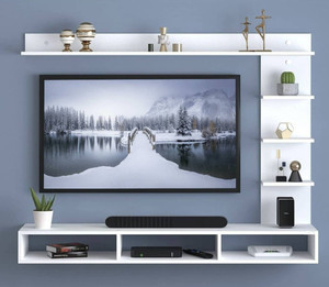 Artival Crafts White C Shape Compact TV Stand | Stylish TV Cabinet for Bedroom & Living Room Engineered Wood TV Entertainment Unit