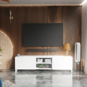 Divysa Modern TV Cabinet for Living Room with Storage Shelves and Closed Cabinets Engineered Wood TV Entertainment Unit