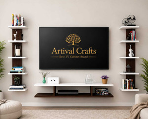 Artival Crafts Modern Wall Mounted TV Unit 55inch with Side Display Shelves | Engineered Wood TV Entertainment Unit