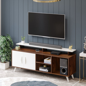 BLUEWUD Skiddo TV Unit with Storage Shelves for Books & Décor Upto 55 inches TV Engineered Wood TV Entertainment Unit