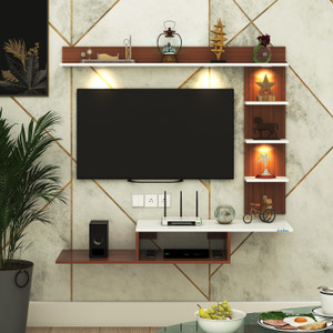 ANIKAA Wintor Wall Mounted TV Unit with 4 LED Lights, Storage Box & Decorative Shelf Engineered Wood TV Entertainment Unit