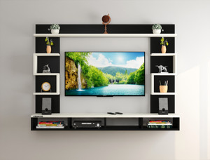 Odestar TV Unit for Living Room Wall Mounted TV Stand with Shelves Fits Upto 55 Inch TVs Engineered Wood TV Entertainment Unit