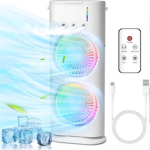 GameSir Fan & Cooler Mist Fan with Humidifier Remote Control| Swing LED Control Dual Fan Dual Fan& 270°folding| Cooler with 3 Speed&3Mist Spray Modes USB Air Cooler