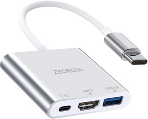 Zeorgia 4K UHD@30Hz | 100W PD Charging | USB 3.0 5Gbps Data Transfer | 3-in-1 USB Type C to HDMI Adapter USB Hub