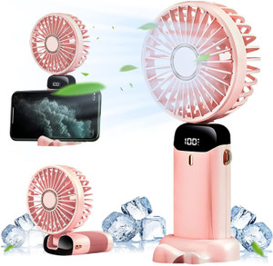 LACCO Folding Rechargeable Fan Powerful LED Light And Multifunction Foldable Angle Multifunction Foldable Angle With USB Charging And AC Charging Port USB Fan, USB Air Cooler