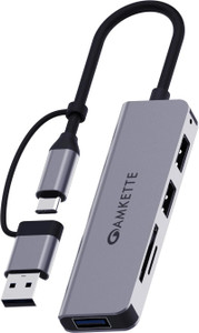 AMKETTE 5 in 1 Hybrid USB 3.0 Hub with Card Reader Type C+A USB Hub