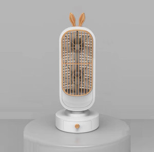 lukzer Mini Double Head Desk Fan with Drawer USB Small Portable Desktop Fan Unique Design Home Office Table Bedroom Ultra Quiet Strong Wind (24x9.5x6cm) USB Fan