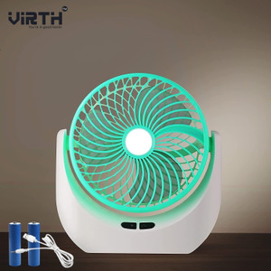 Virth High-Quality Powerful Rechargeable Table Fan with LED Light, Table Fan for Home, Office Desk, Kitchen, High Speed USB Fan