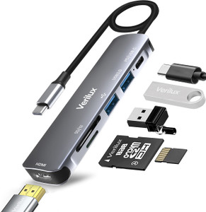 Verilux 6 In 1 Type C Hub 4k 30hz Pd 87w Charger Port Hub Hdmi Usb Hub 3 0 Usb Hub 4K@30Hz HDMI, PD 55W, USB 3.0/2.0 Ports, SD/Micro SD Card USB Hub