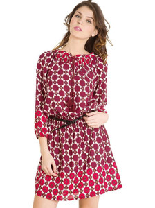 folklore Women Blouson Red, Maroon Above Knee/Mid Thigh Length Dress