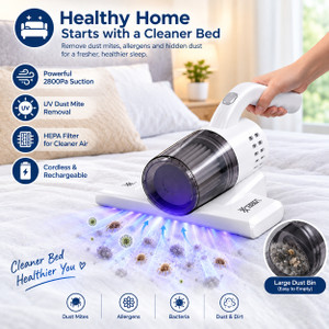 7ne7 mart Rechargeable Bed Vacuum Cleaner with UV Light & High Suction Mite Remover Cordless Vacuum Cleaner with Anti-Bacterial Cleaning, Reusable Dust Bag, 2 in 1 Mopping and Vacuum