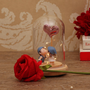 TIED RIBBONS Valentine Gifts for Girlfriend Boyfriend Husband Wife Girls Boys - Valentines Day Led Light Box Gift - Special Gift Combo (Showpiece with Led Dome Shape Glass Case and Artificial Rose) Assorted Gift Box