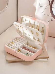 NUCLETRIC Portable Jewellery Organizer Box for Women Travel Storage Box Case with Dividers Container for Rings, Earrings, Necklace Vanity Box