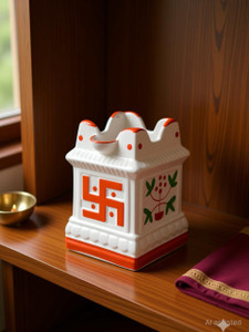 Kalaah Ceramics Tulsi Pot with Swastik | Large Decorative Tulsi Kyara | Tulsi Vrindavan Plant Container Set