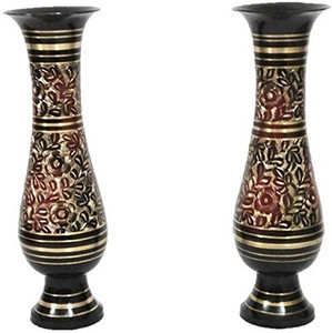 E-handicrafts Pair of Brass Vases Multicolor - Image 2