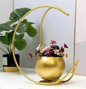 Deco Art Corp Moon Vase Designer Moon Shape Vase Gold Metal Table Decorative Flower Pot Iron Vase