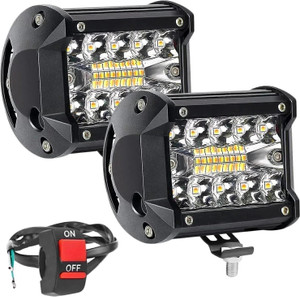 FABTEC 4 Inch 19 LED Yellow White Flasher LED Flood Beam Bar Fog Lamp Motorbike LED (12 V, 25 W)