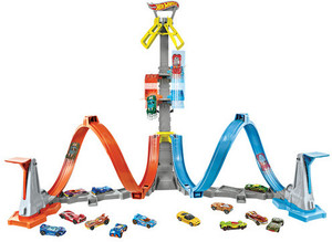 HOT WHEELS Loop & Launch Track Set with Adjustable 2-Foot-Tall Winners Cage