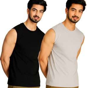 Stieby klubas Solid Men Round Neck Black, Grey T-Shirt