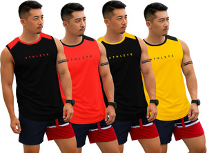 RMLKN Solid Men Round Neck Black, Red, Yellow T-Shirt