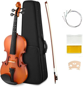 TechBlaze Full Size 4/4 Solid Wood Violin Hand Carved Musical Instrument Violin for Beginners and Kids Students with Hard Case, Shoulder Rest, Bow, Rosin, Bridge & Extra Strings- Satin Antique Finish 4/4 Semi- Acoustic Violin