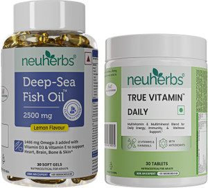 Neuherbs Deep Sea Omega 3 Fish Oil Capsules & Multivitamin True Vitamin Tablets Combo