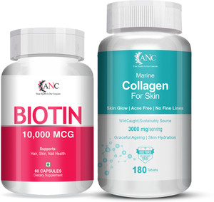 ANC Biotin 60 Capsule Hair Growth & Marine Collagen 180 Tablets Vitamin C For Skin