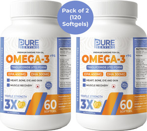 Pure Serving PREMIUM Triple 3X Strength Omega-3 Fish Oil Triglyceride - 550mg EPA, 350mg DHA