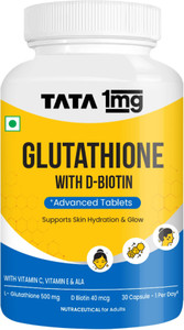 glutathione advanced 1500mg with vitamin c TATA 1mg Glutathione Advanced Capsules with Vitamin C, Ala and Biotin.  Price in India