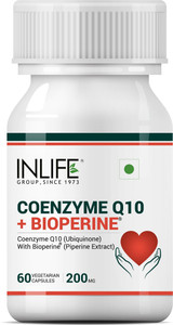 INLIFE Coenzyme Q10 CoQ10 200mg with Bioperine (Piperine) 8mg Supplement - 60 Veg Caps