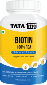 TATA 1mg Biotin + Advanced Tablet helps Support Strong Hair, Skin And Nails