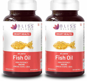 Bliss Welness Fish oil 2000 Omega 3 EPA DHA for Brain Heart Eye & Joint Health of Men & Women