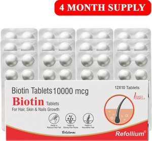 1DAILYFORMULA Refollium Biotin 10,000 mcg for Hair Fall control, Strong Hair & Hair Growth